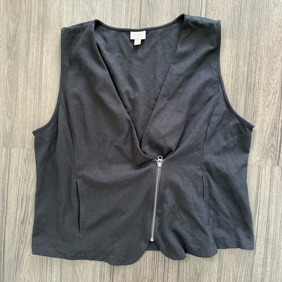 J Jill Asymmetrical Black Ponte Zipper Front Vest Pocket Women’s Size XL Stretch - Picture 1 of 8